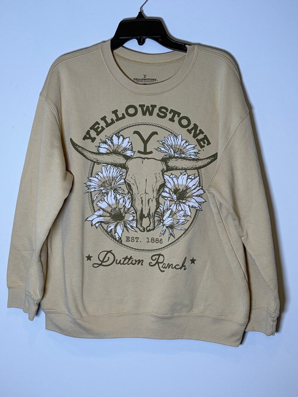 Yellowstone Dutton Ranch Crewneck Sweatshirt Tan Longhorn Graphic Women's XL